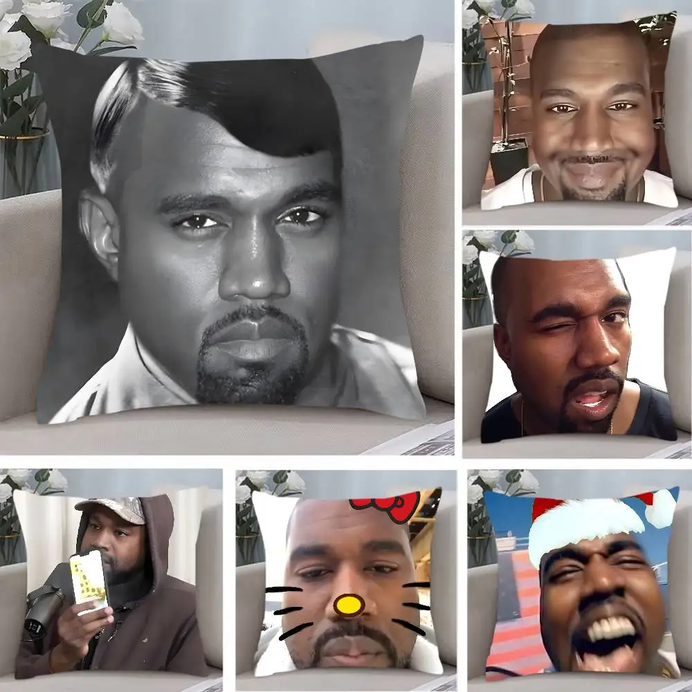 Funny K-KanyES W-Wests Pillow Case  Anti-dustmite Pillowcase Invisible Zipper Silky Short Plush Sofa Cushion Cover
