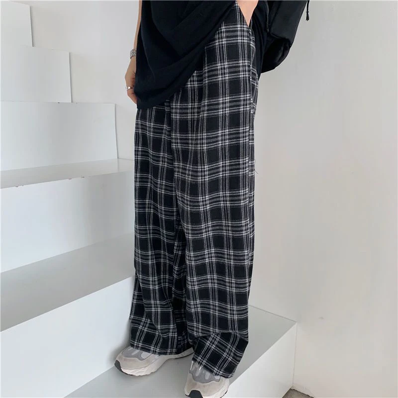 Gidyq High Waist Plaid Wide Leg Pants Women Korean Fashionable Hip Hop Ladies Trousers Summer Casual All Match Pants New