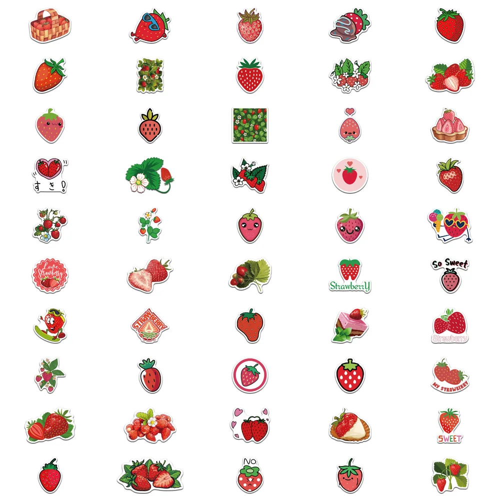 50/100Pcs Watercolor Strawberry Cartoon Diary Journal Paper Stickers Scrapbooking Stationery Luggage Kid\'s Toys Decal