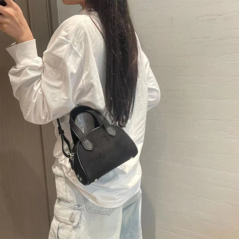 Women\'s Vintage Boston Bag Solid Suede Casual Handbags Large Capcity Casual Commute Shoulder Pack Fashion Crossbody Bags