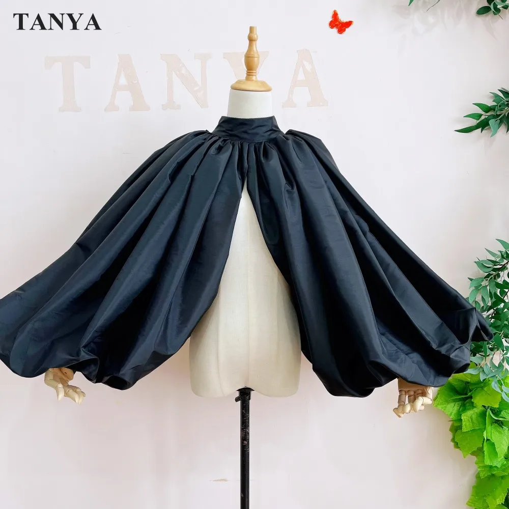 Đầm Tay Phồng Taffeta Áo Choàng Phổ Biến Áo Khoác Thời Trang Ngắn Bolero Khăn Choàng Cổ Cao Có Nút Bấm Phụ Kiện Cô Dâu