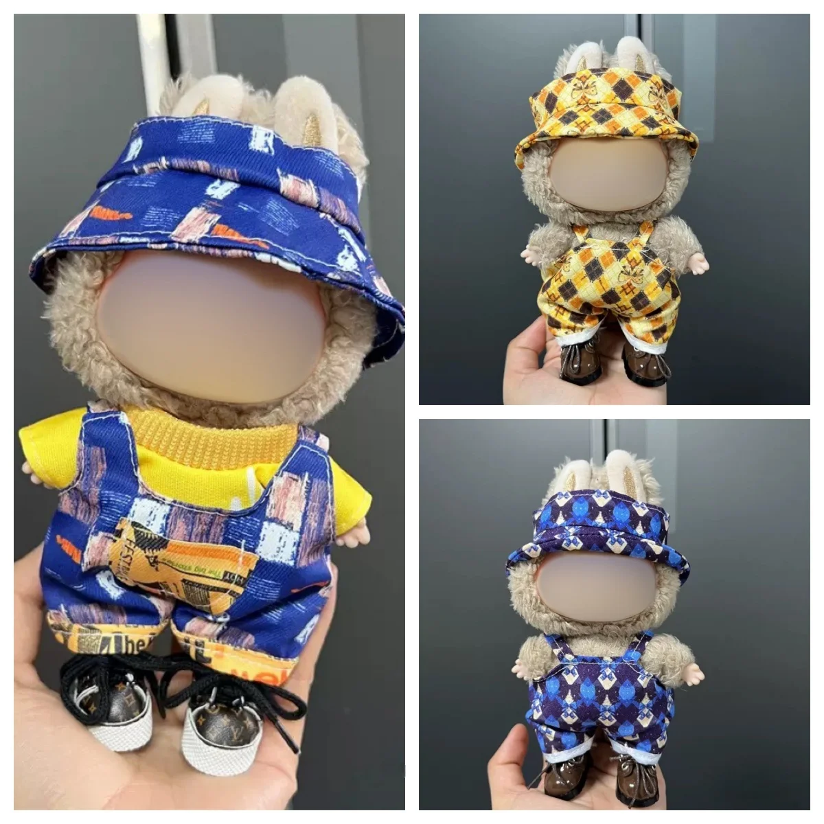 

For Labubu Clothes Designer Boy Doll Fashion Set Outfits for 1st/2nd Gen Vinyl Art Toys 6.7" Overall Doll Clothing With Hat