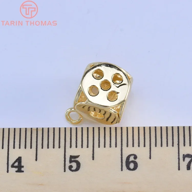 24k金メッキ真鍮ダイスチャーム、高品質ペンダント、DIYジュエリーアクセサリー、11.5x15mm、1285、10個