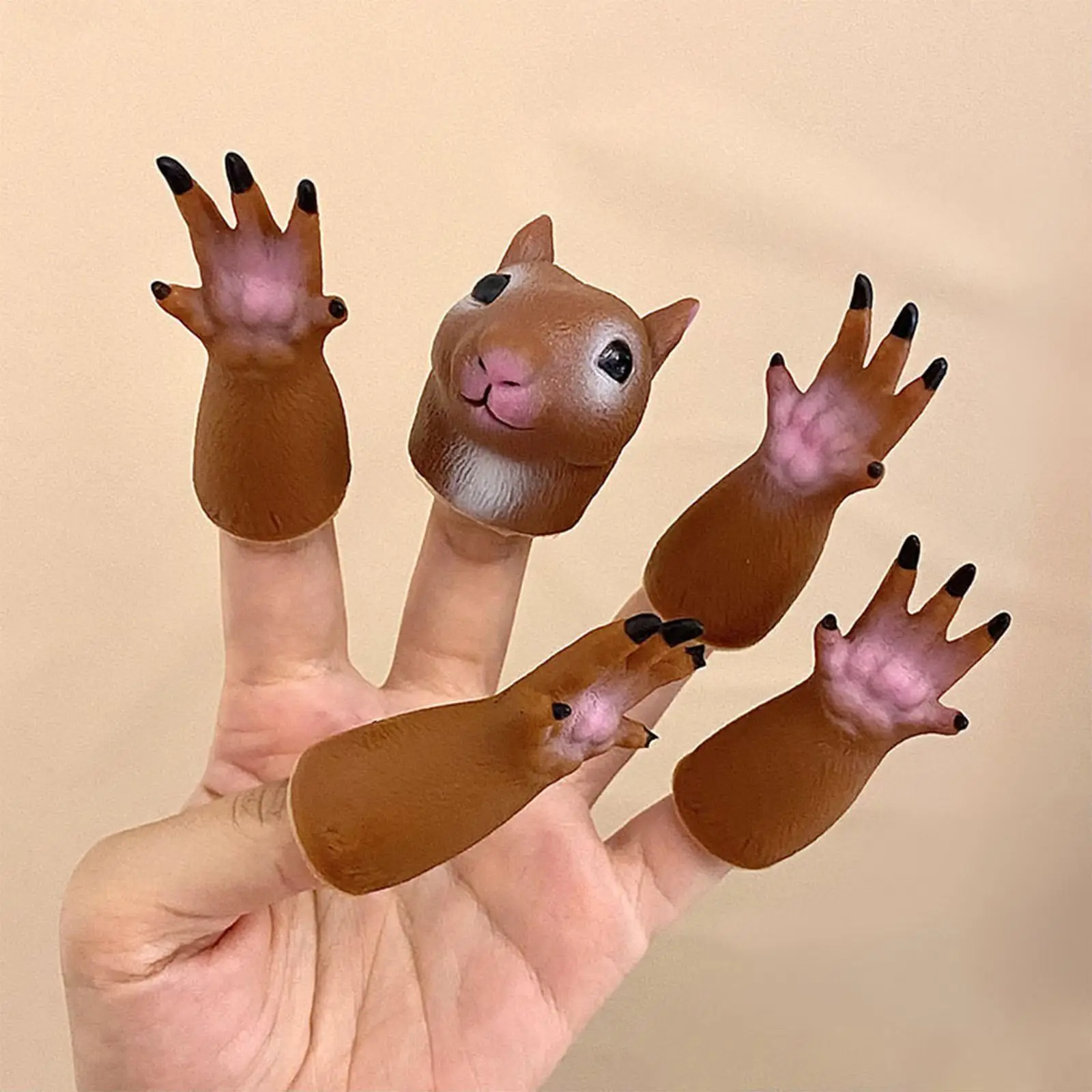 10pcs Mini Squirrel Finger Puppets Realistic Rubber Animal Hand Puppets Washable Interactive Storytelling Toys Fun Party Gifts