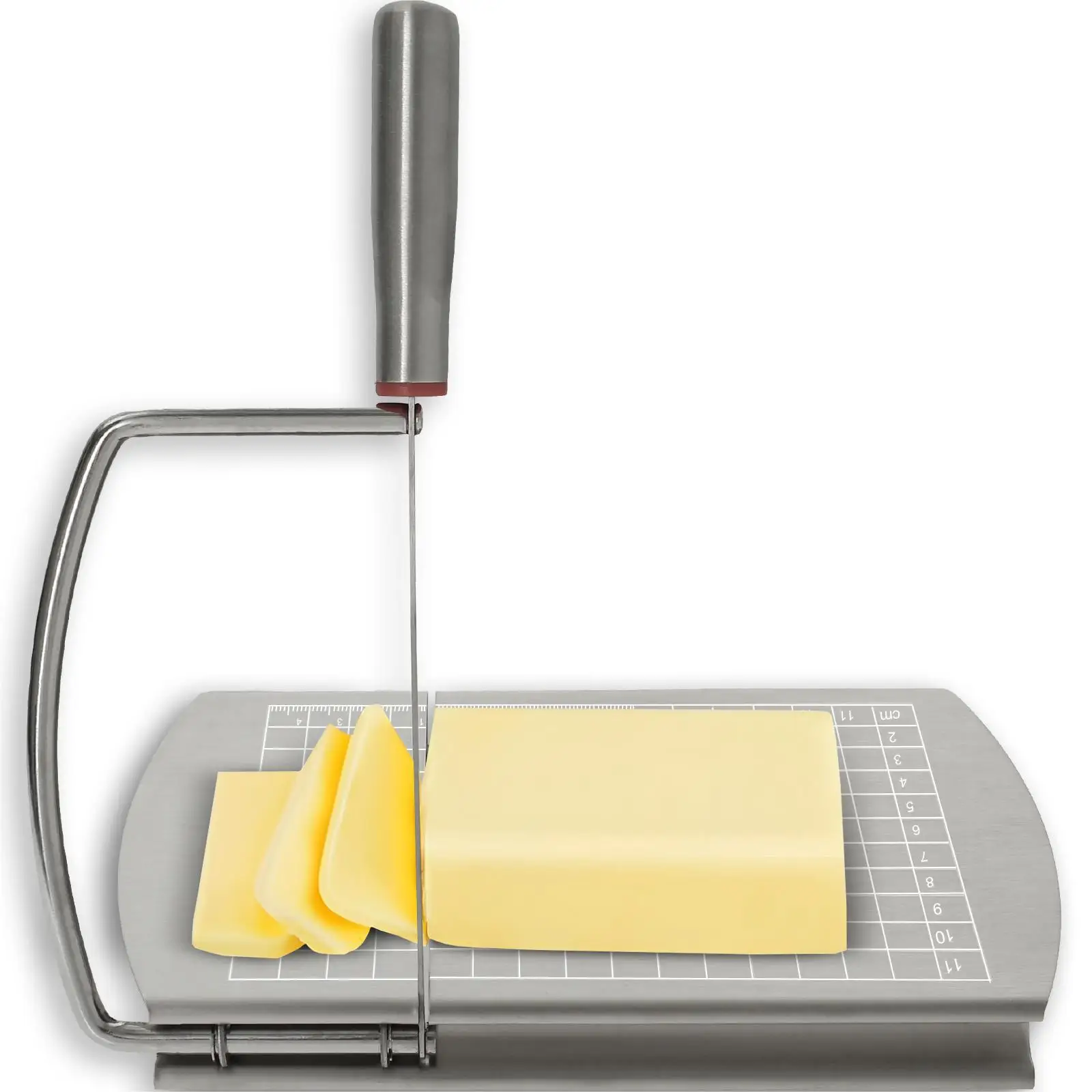 Cheese Slicer Stainless Steel Cheese Cutter Board with Blade 8.3×5×1.2 Inch Cheese Slicer Board with Grid Scale Lines