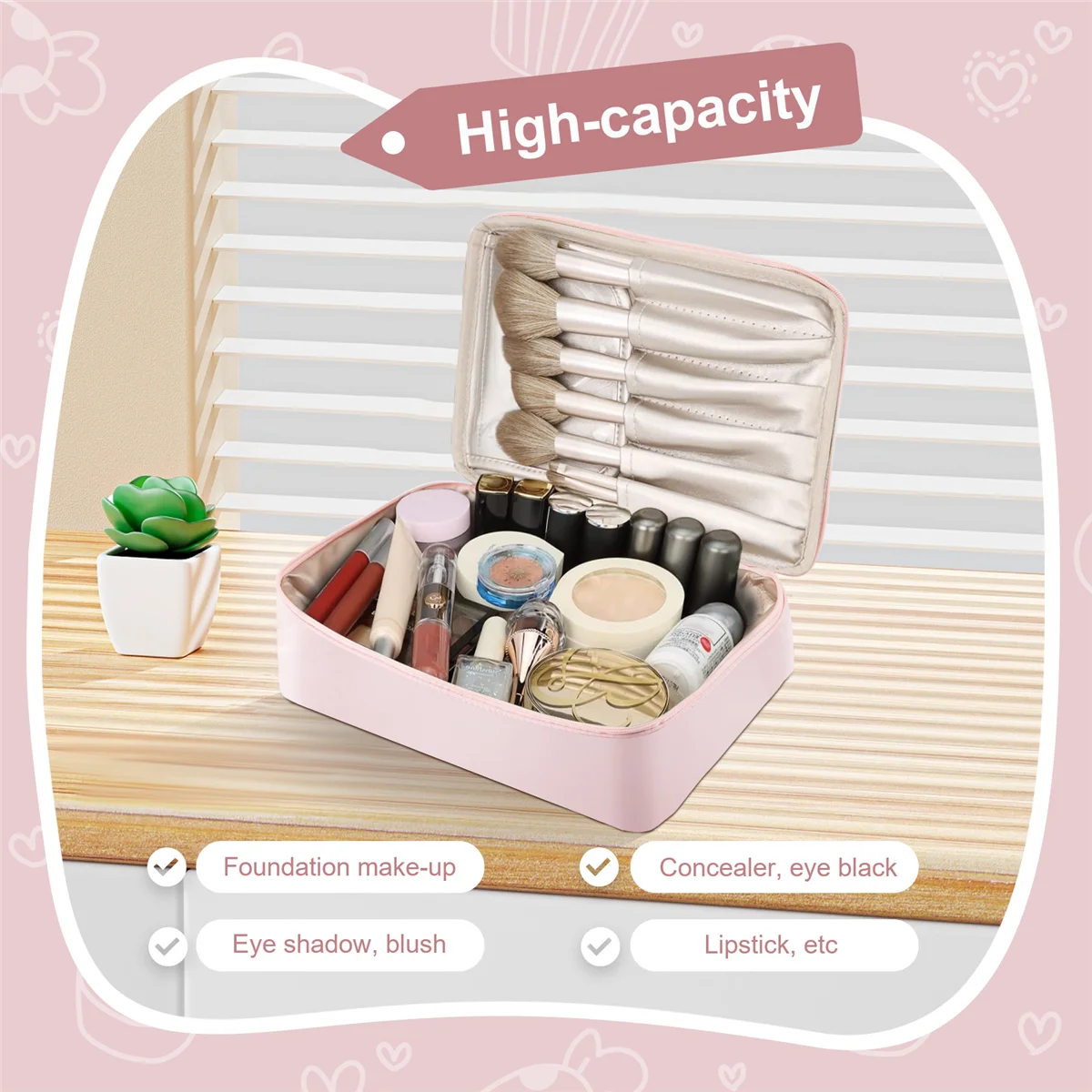 حقيبة سفر لمستحضرات التجميل وردية اللون للنساء ، حقيبة أدوات تجميل للفتيات ، حقيبة مكياج ، حقائب فرشاة قابلة لإعادة الاستخدام