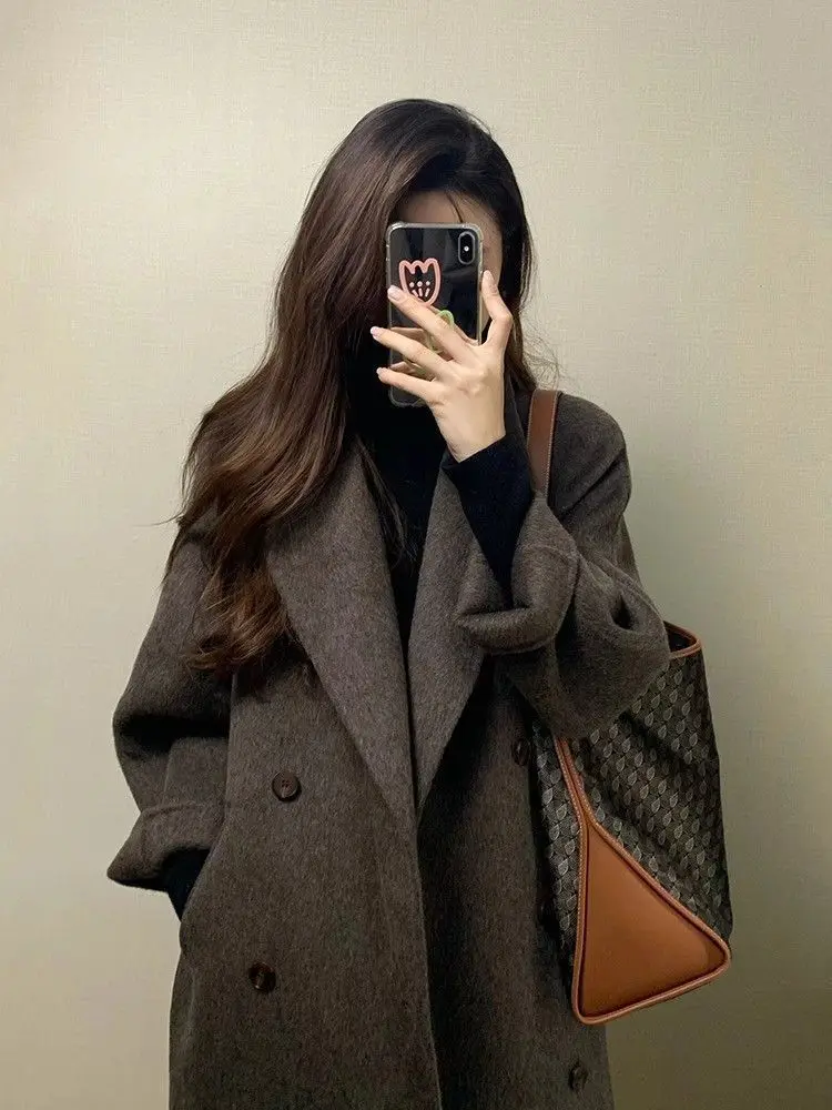 

Шерстяные пальто средней длины, женское пальто, двубортное зимнее эластичное пальто из синели с вышивкой, Парижский стиль, события, художественный шик