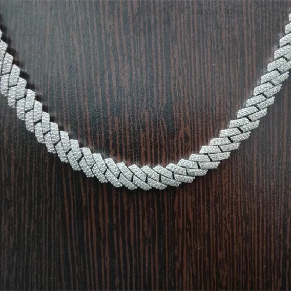 

Hip Hop Iced Cuban Chain Necklace Mens Moissanite Diamond Silver Cuban Link 12mm Cuban Link Chain