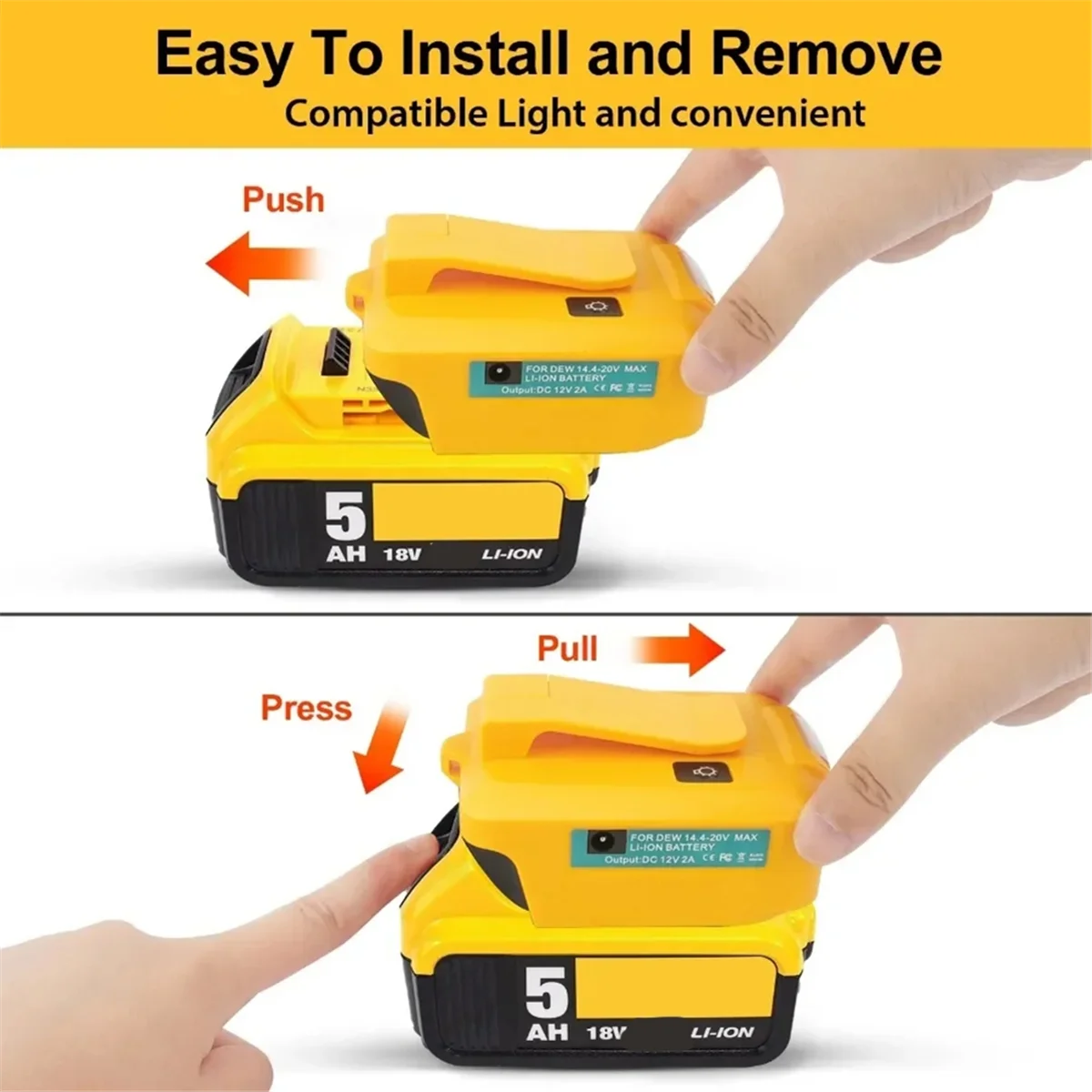 COTS-t2 USB Battery Adapter for Dewalt LED Work Light 18V 20V 60V Li-Ion Battery Power Tools DC 12V/2A Output