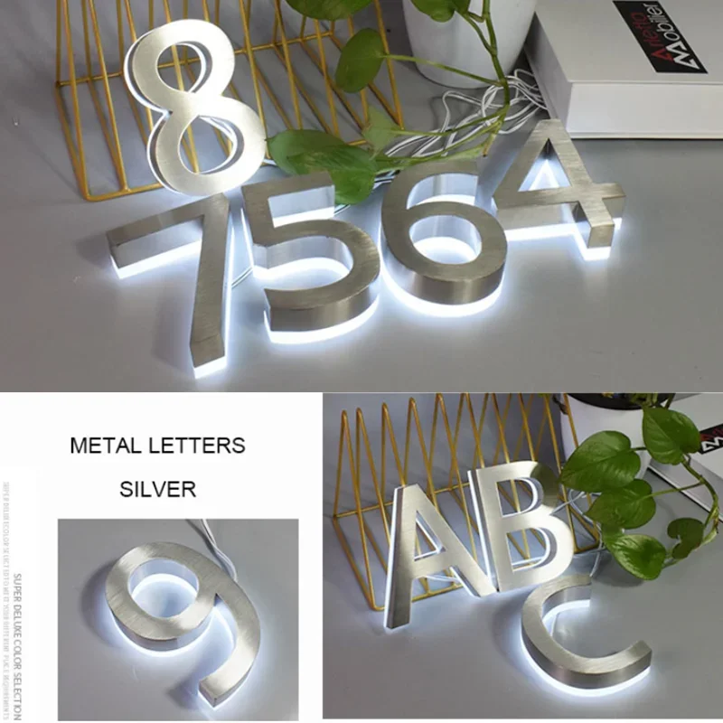 3D Backlit stainless steel letter sign Custom Gold Business Signs Outdoor Storefront Backlit Signs 3D Gold Illuminated Logos