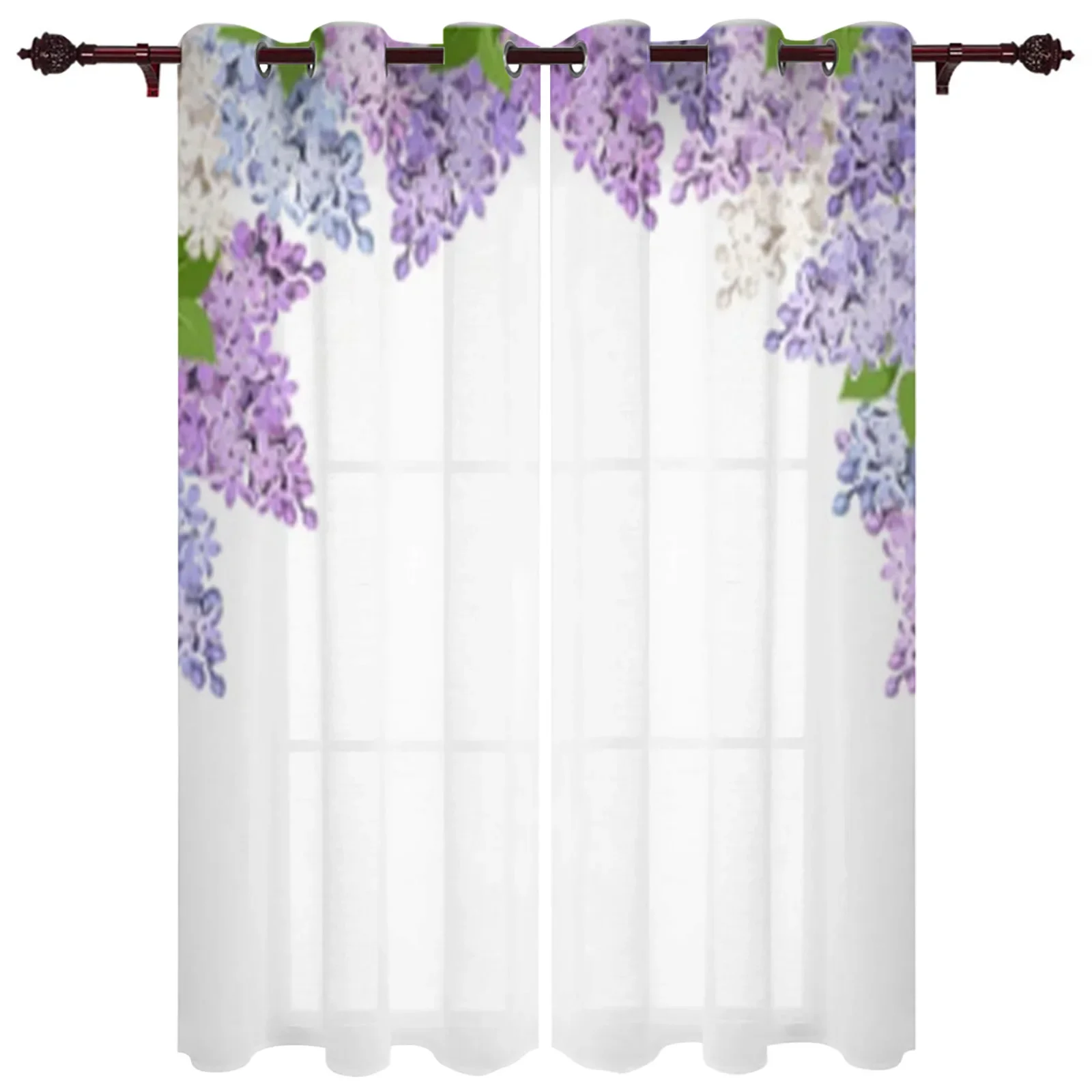 Purple And Blue Lilac Flowers Window Curtain For Living Room Bedroom Decoration Curtains Luxury Kitchen Valance Curtains