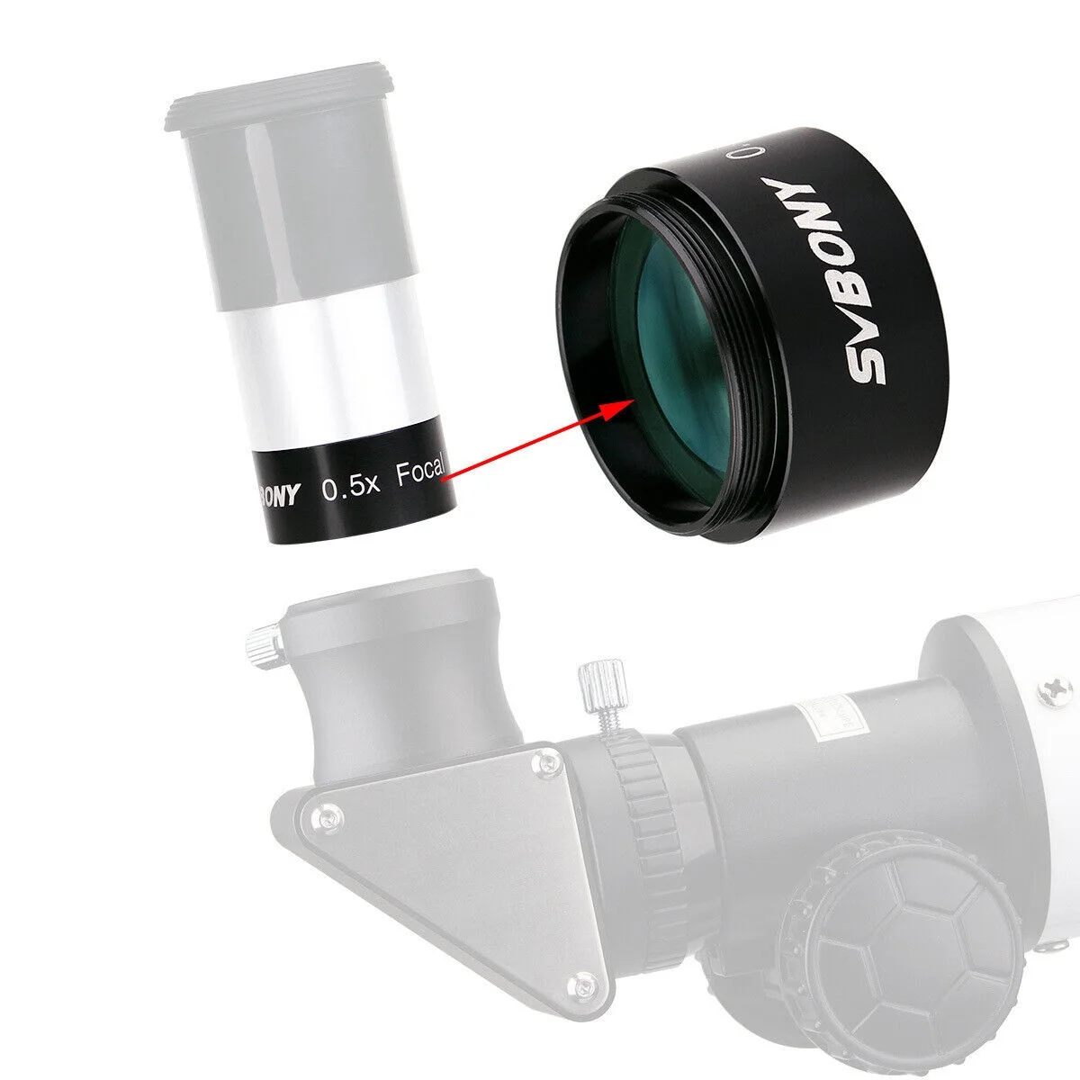 SVBONY 1.25in 0.5× Telescope Focus Reducer Green Broadband Coated Optical Lens, Standard M28.5x0.6 Thread for CCD Imaging