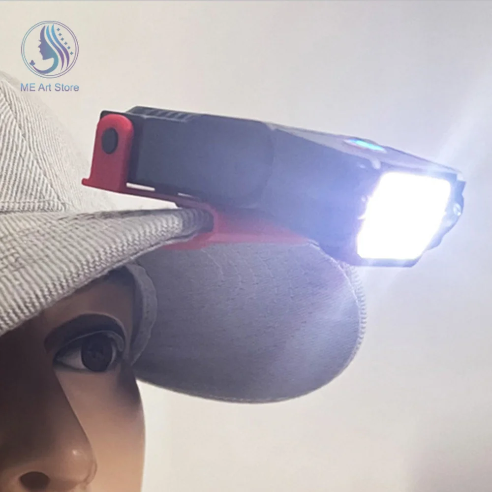 LED Sensor Headlamp Super Bright Hat Clip Cap Light Fishing Headlight USB Rechargeable Lights Adjustable Angle Camping Lamp