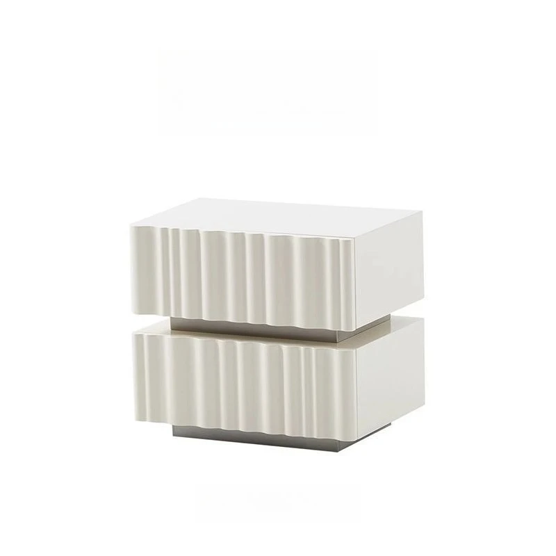 bedside table, modern simple storage cabinet, light French cream style bedroom wave designer bedside table