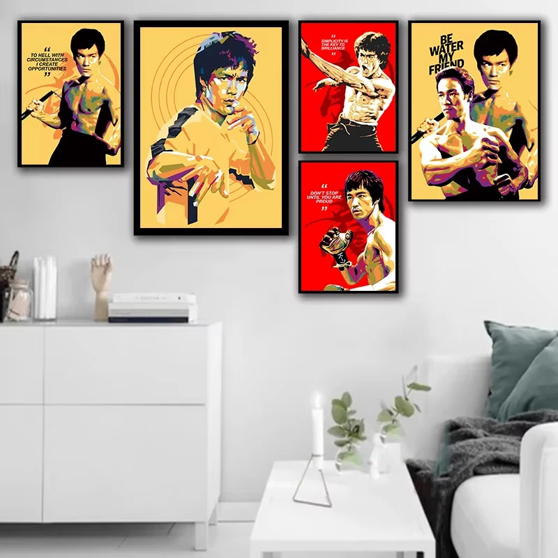 Pintura en lienzo clásica de Kung Fu, estrella, dragón Lee, arte Pop, figura de película, pintura artística Vintage, póster de lienzo, decoración del hogar de pared