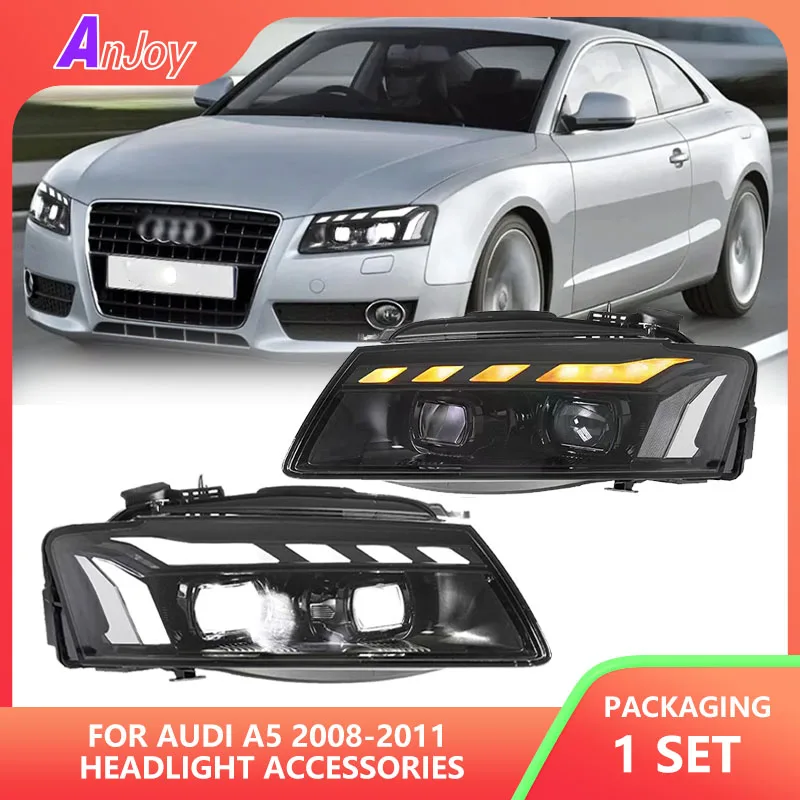 

Автомобильные фары для Audi A5 2008-2011, обновленная фара, модифицированная для нового DRL, динамический указатель поворота, светодиодная фара, автоаксессуары