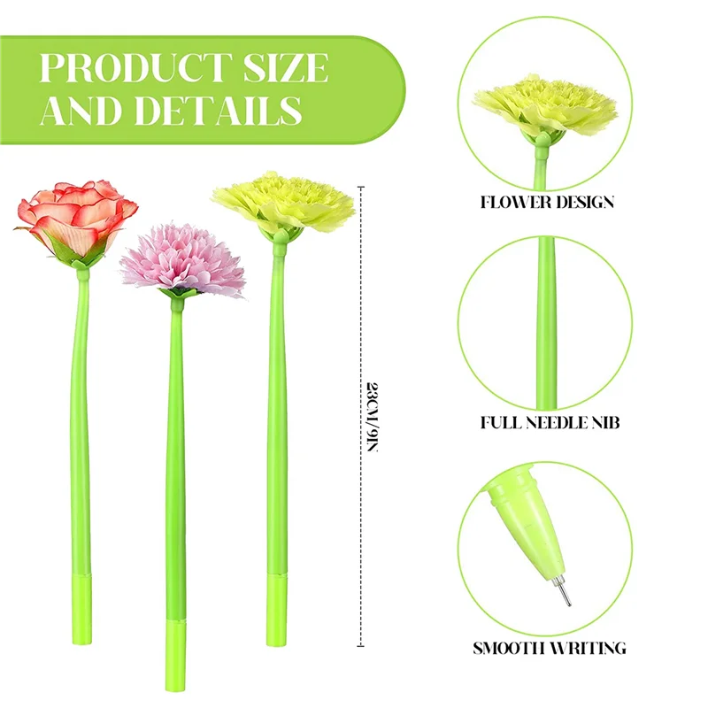 48 قطعة أقلام زهرة ألوان مختلفة ديزي روز قرنفل قلم حبر جاف الجدة الاصطناعي روز القلم 0.5 مللي متر قلم حبر أسود