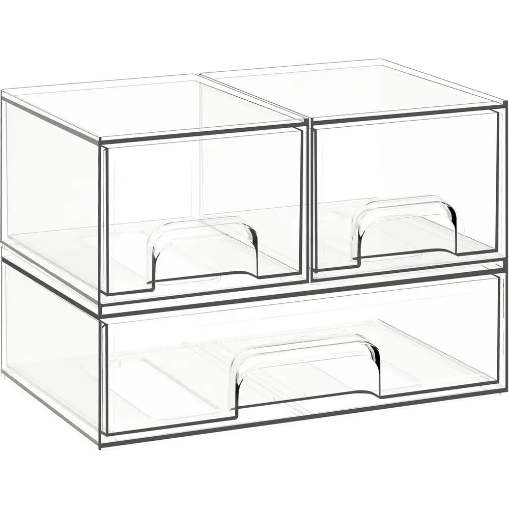 

Stackable Storage Ders 3 Pack Clear Acrylic Makeup & Bathroom Organizer, tile Storage Bins or Vanity, Under Sink, Kitchen Cabi