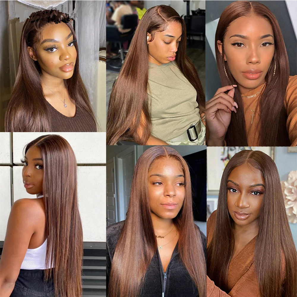 4# Chocolate Brown Colored Human Hair Wigs For Women 13X4 Straight Lace Front Wigs 30 Inch Highlight Remy Brazilian Hair Wigs