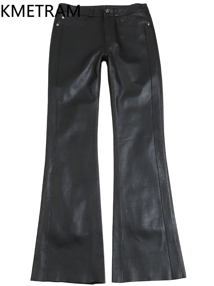 KMETRAM 100% toplaag van koeienhuid damesbroek herfst 2025, slanke flare broek, lederen broek, dameskleding,...