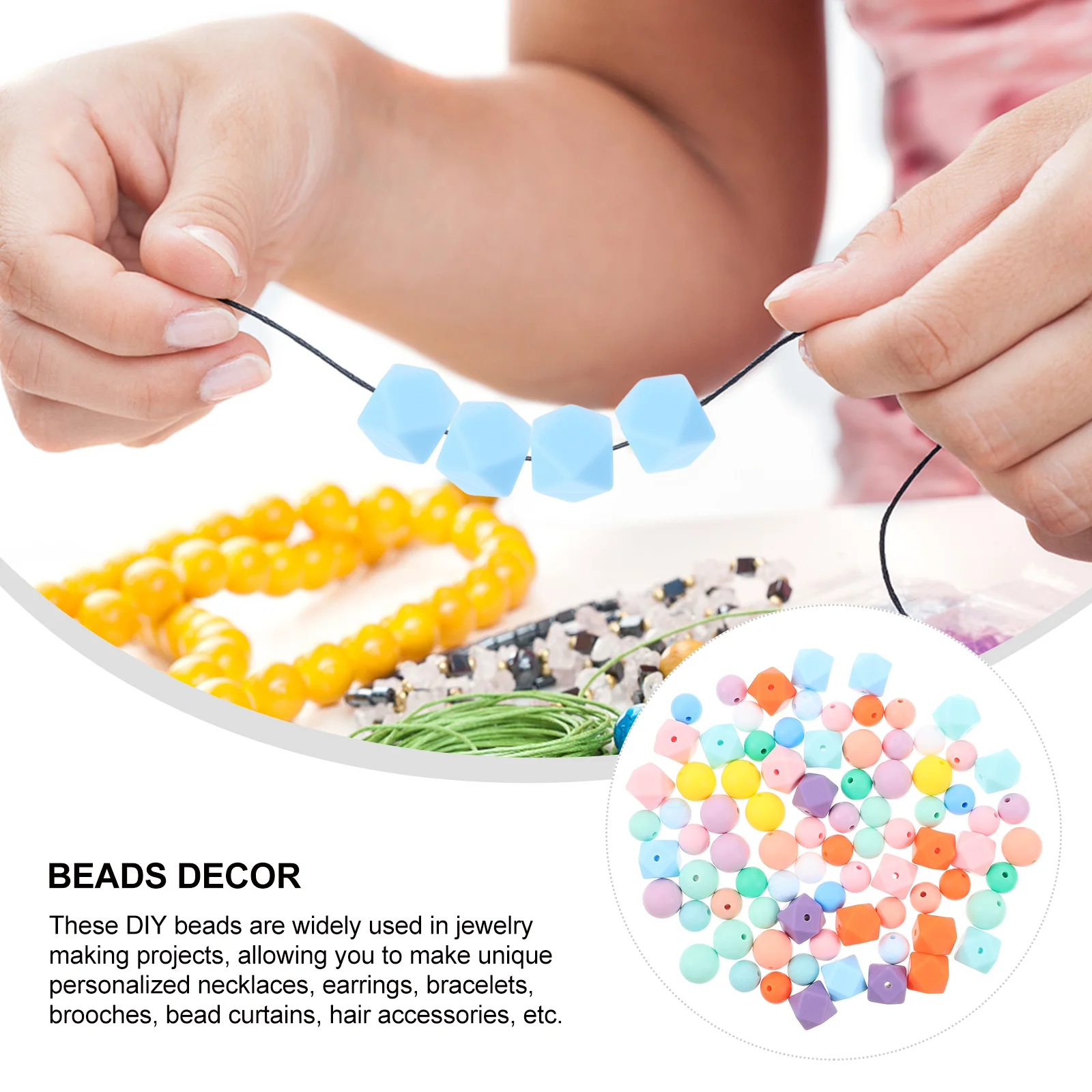 

100pcs Silicone Jewelry Making Bracelet Keychain Diy Decorative Bulk Beading Supplies Round Stringing Beads For Crafts Lanyard
