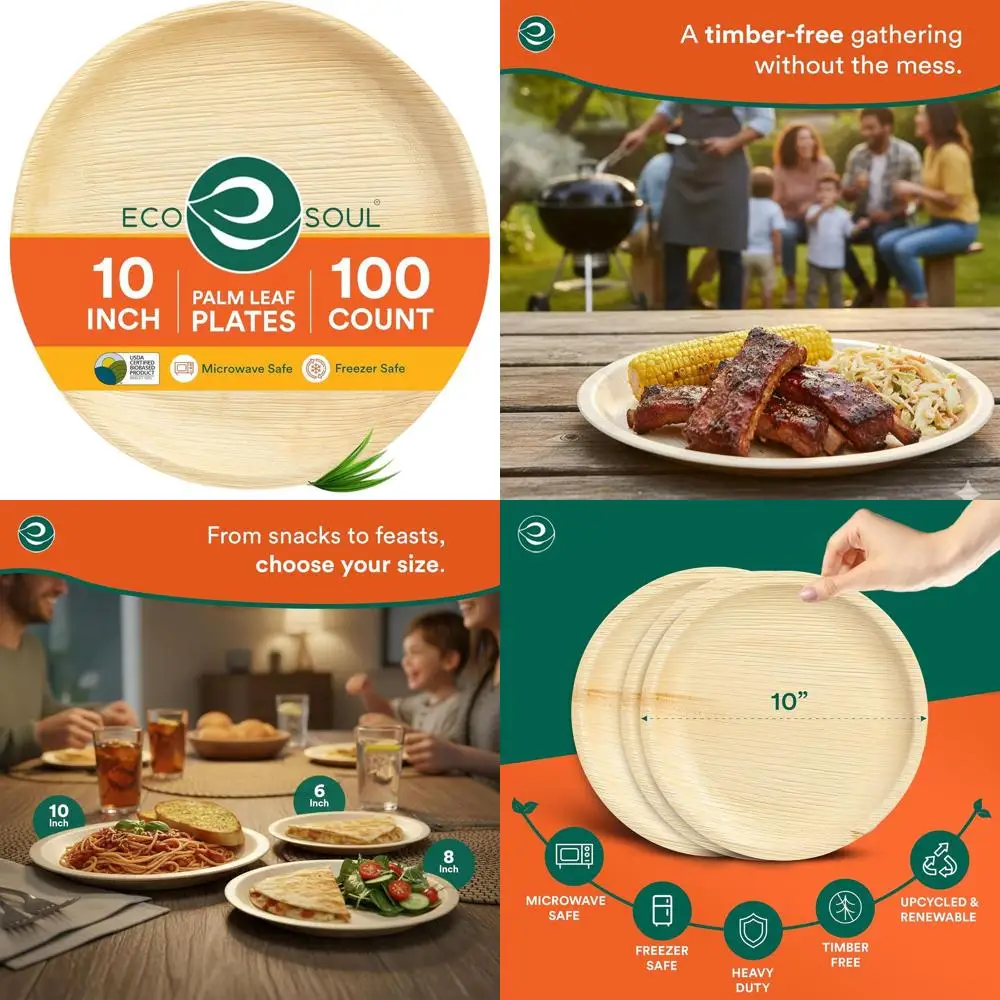 

Eco-Friendly 10 Bamboo Plates, 100 Pack, Biodegradable for Festive Gatherings & Celebrations