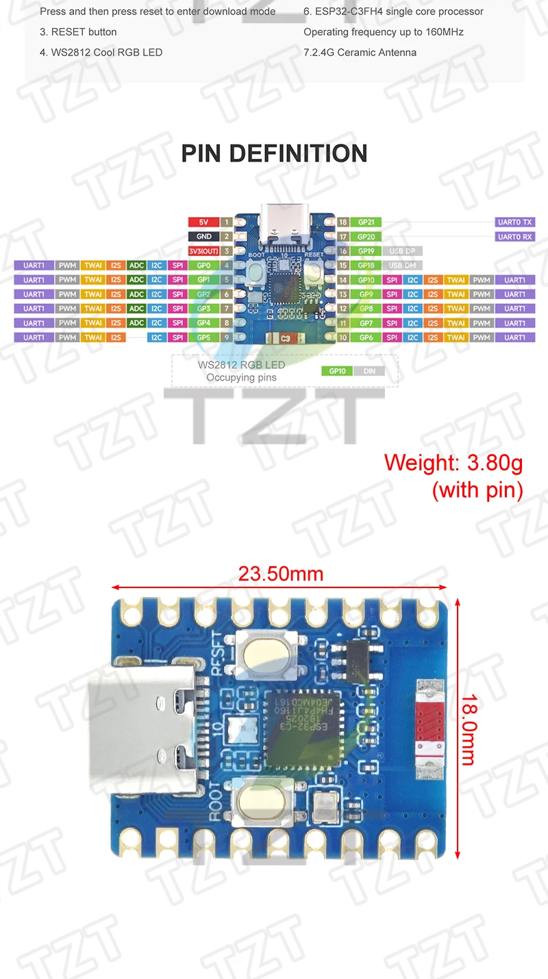 ESP32-C3-Zero ESP32-S3-Zero ESP32-C6 ESP32-H2 ESP32 SuperMini WiFi + Bluetooth ESP32 Entwicklungsboard ESP32 C3 S3 Erweiterungsplatine – Detail 3