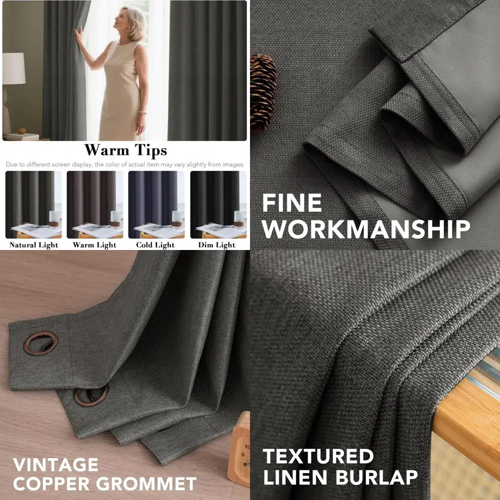 

Extra Wide Blackout Linen Curtains 100x96 Inches, Heather Charcoal Gray for Bedroom/Living Room & Patio Door