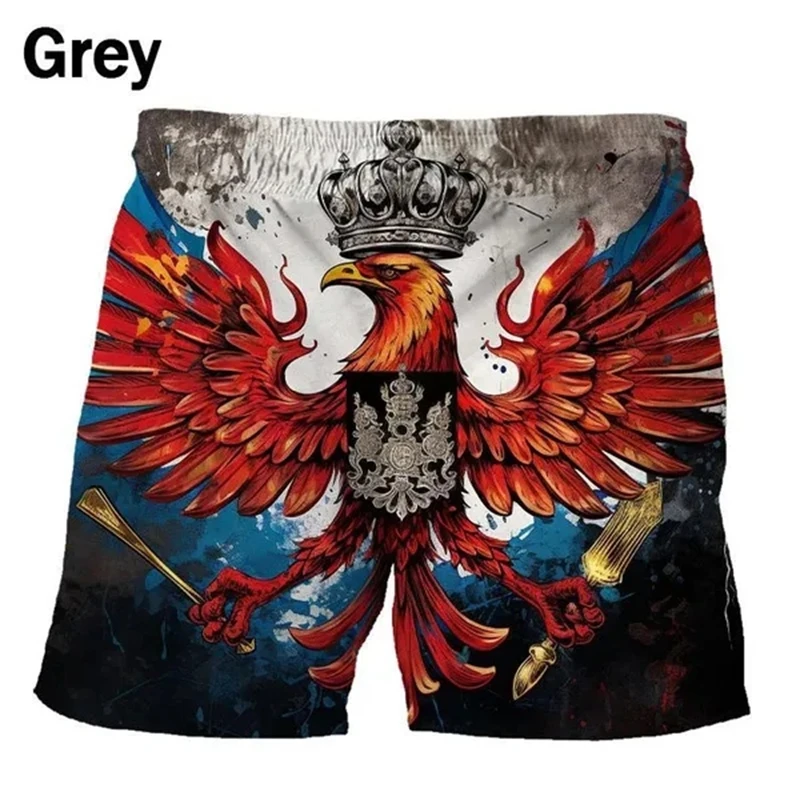 Short estampado em 3D com bandeira masculina, short gráfico de secagem rápida, moda de rua hip-hop, personalidade legal, arte águia