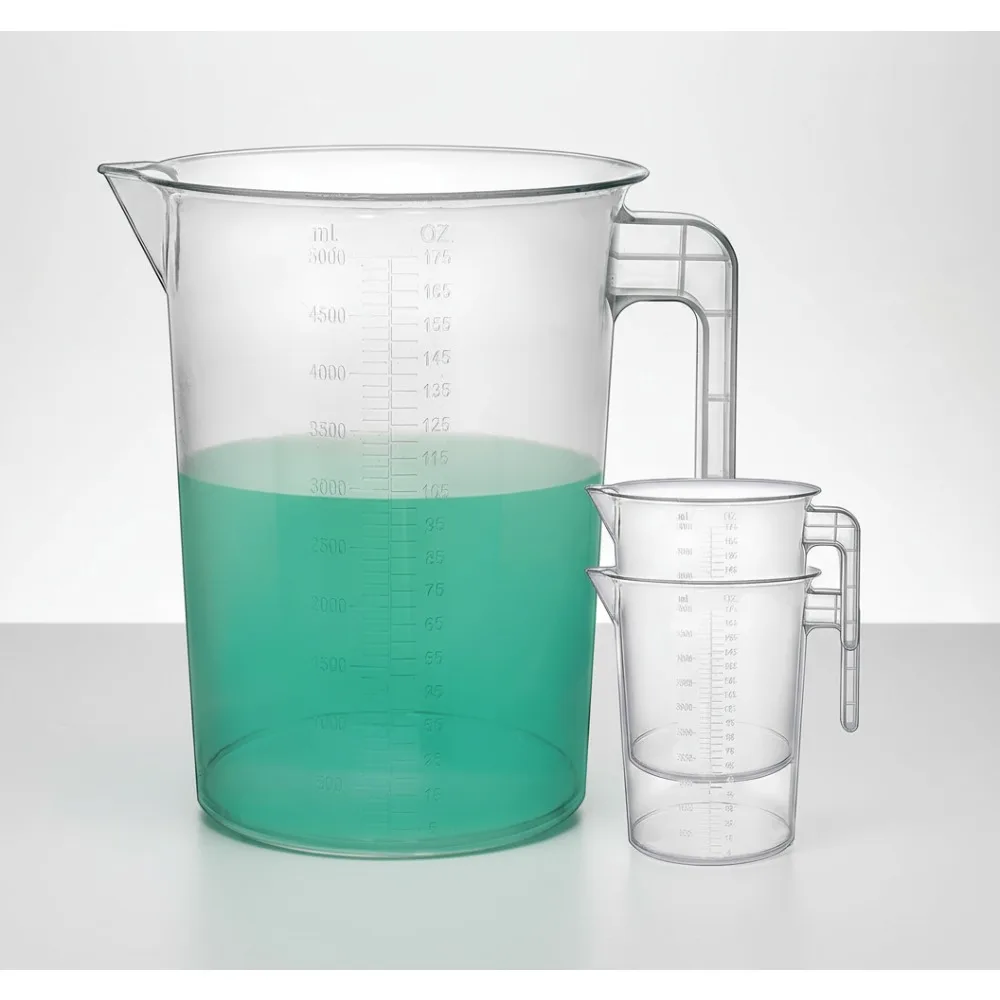 

5L Shatterproof Plastic Measuring Pitchers 3-Pack, Large Graduated Mixing for Kitchen & Lab Use
