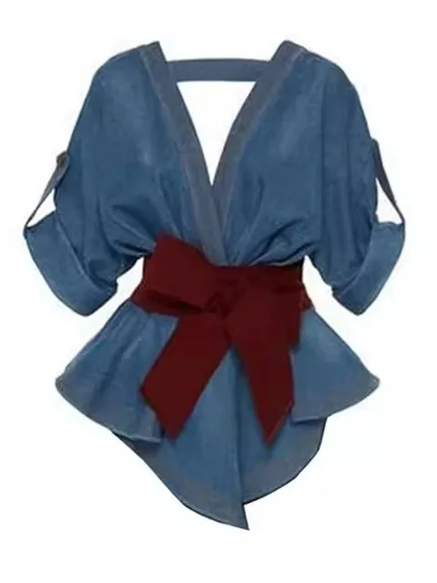 

Новый летний женский топ из денима с завышенной талией, утягивающий, модный, в корейском стиле, высокое качество