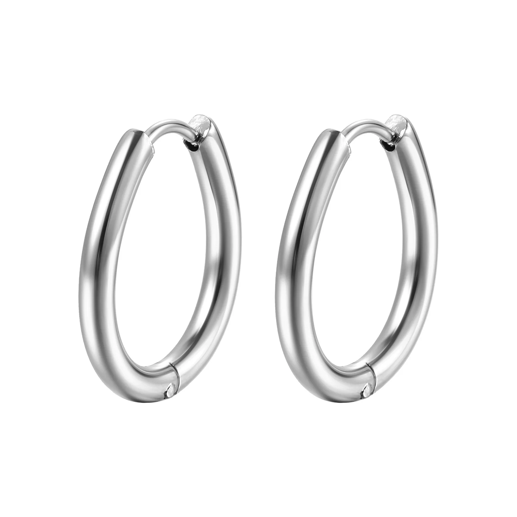 1Pair 3mm Ellipse Gold-color IP Plating 316 Stainless Steel Hoop Earrings No Fade Allergy Free Classical Brief Style