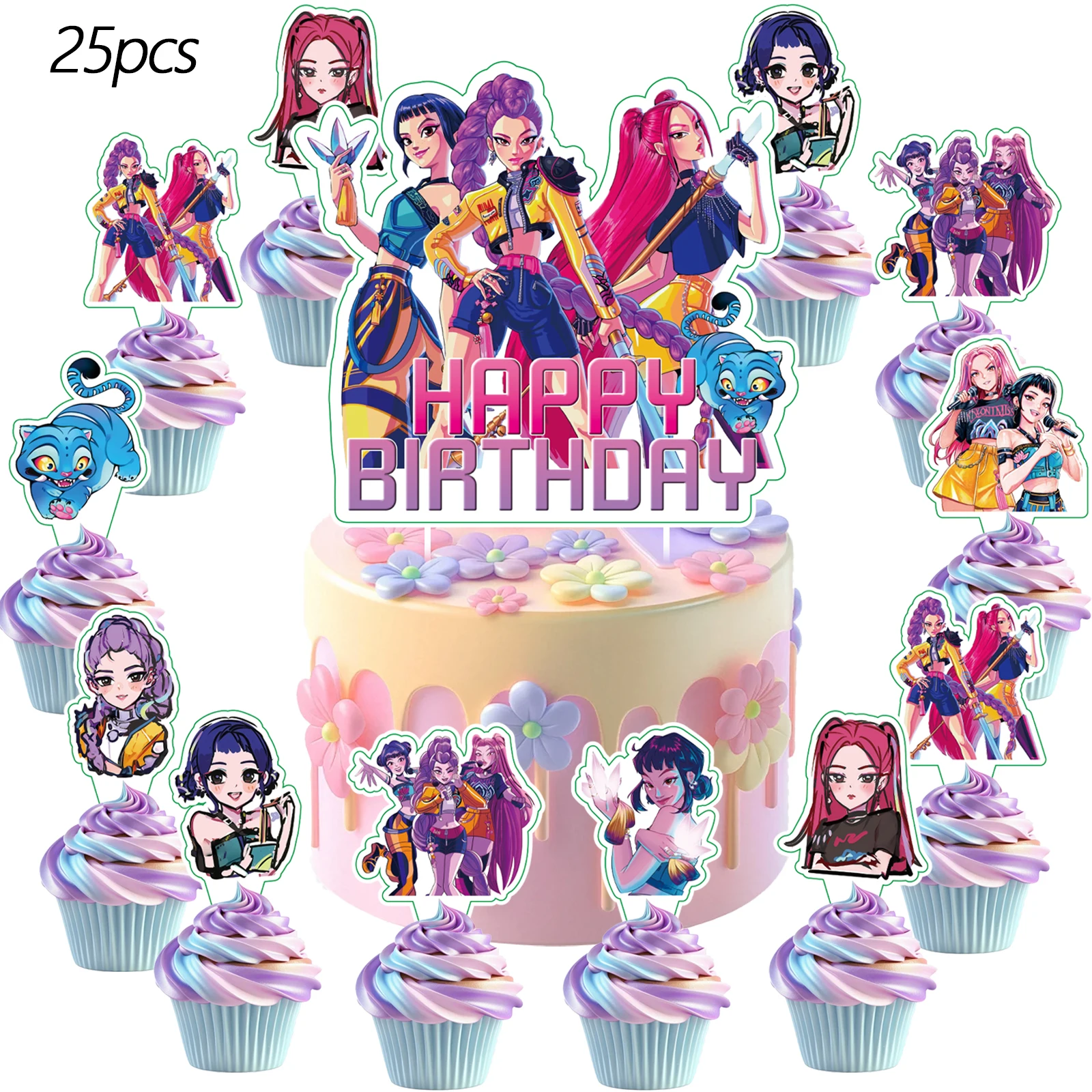 25 pièces de décorations de gâteau Kpop Demon Hunters, décorations de cupcakes, décorations d'anniversaire Kpop Demon Hunters, décorations de fête sur le thème Kpop Demon Hunters