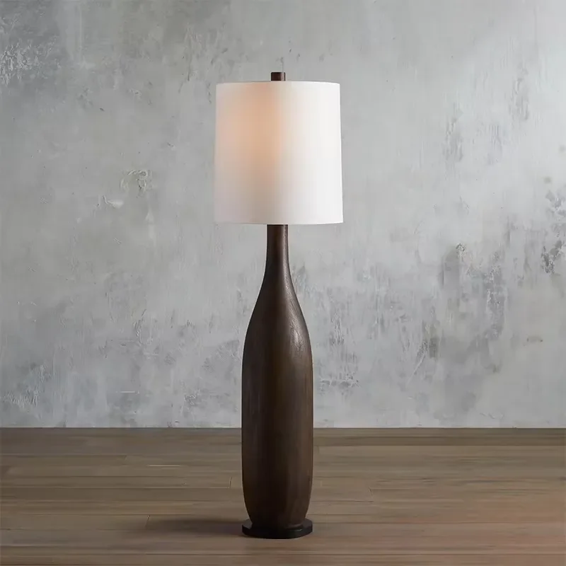 Antique Walnut Italian Log Style Roman Column LED Lighting American Retro Design Floor Lamp Living Room Iron Body Standing