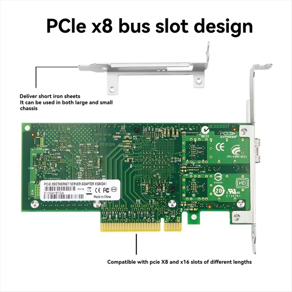 OKgood PCIe X8 10G SFP+ Ethernet Network Card Adapter 82599EN Single Port Fiber Adapter Optic Module for Windows Linux Servers