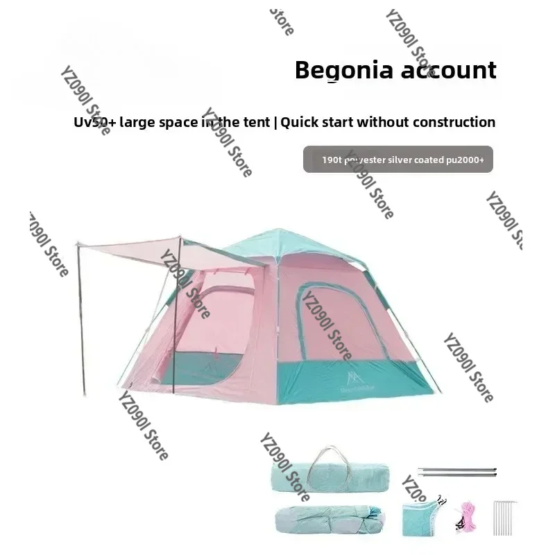 3-4 Person Automatic Camping Tent, Quick Open Waterproof Anti-UV Tent for Outdoor Beach Picnic, Pink