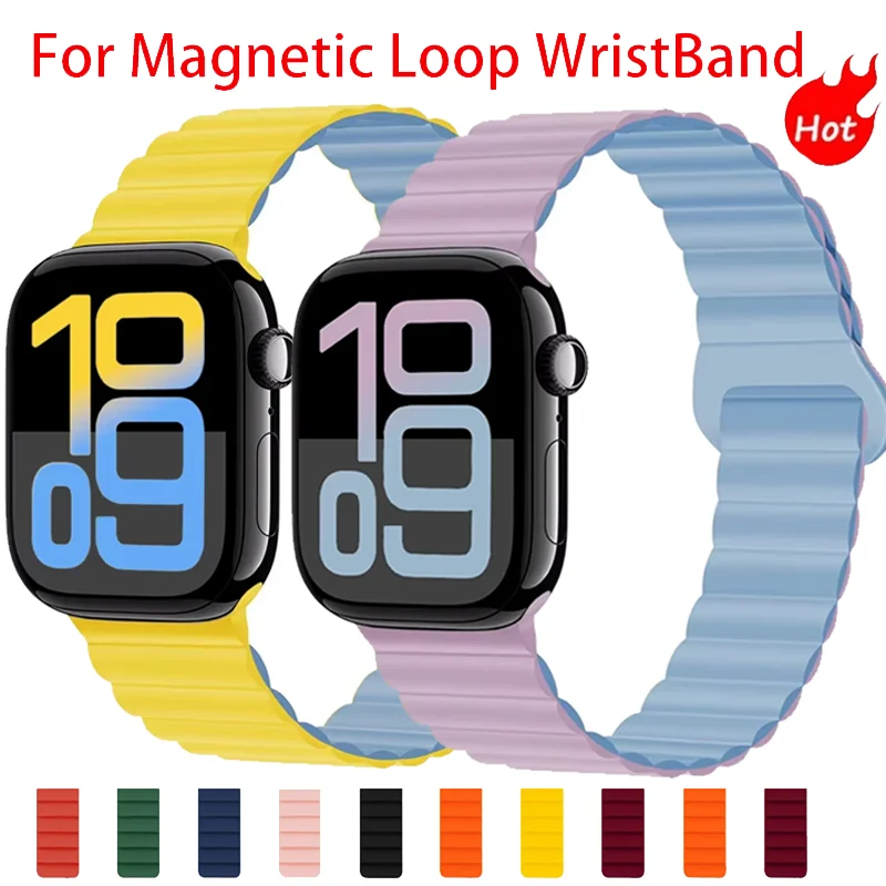 

Silicone Band for Apple Watch Ultra 49mm series 10 46mm 42mm 9 8 7 41mm 45mm Magnetic Loop Strap iWatch 6 5 4 SE 40mm44mm correa