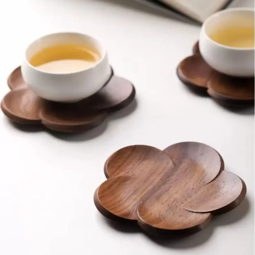 Heat Resistant Wood Coaster Anti Scalding Black Walnut Tea Cup Mat Insulation Placemat Table Decoration Flower Petal Cushion