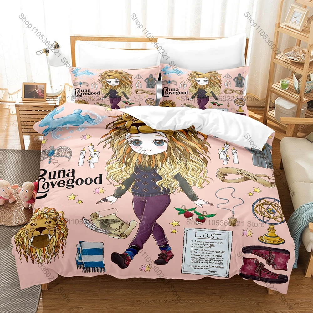 Juego de Ropa de Cama Luna Lovegood, Diseño de Lavanda de Ensueño, Azul Ravenclaw, Estética Mágica y Caprichosa, 3 Piezas, Funda de Edredón + 2 Fundas de Almohada, para Todas las Temporadas