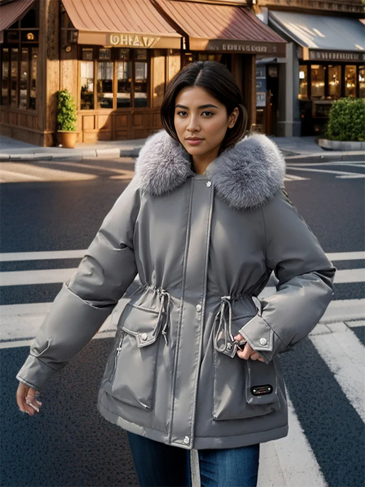 Woman Parka Winter Jacket 2024 New Design Fur Collar Warm Thick Zipper Snow Wear Coat Woman Winter Clothes