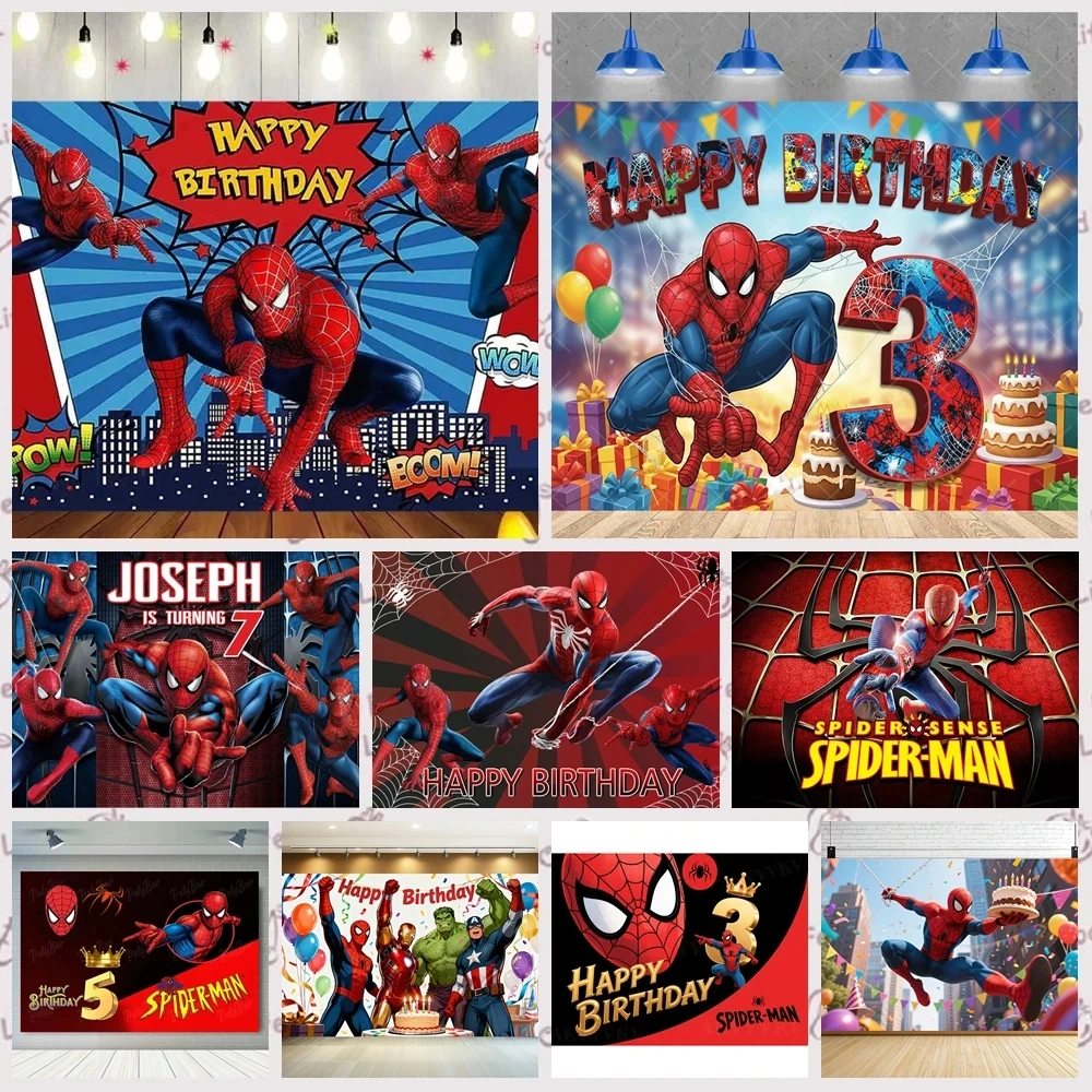 Spider-Man Superhelden-Hintergrund Kinder Junge Glücklicher Geburtstag Party-Deko Banner Dekoration Personalisierter Name Alter Porträt Foto-Requisiten