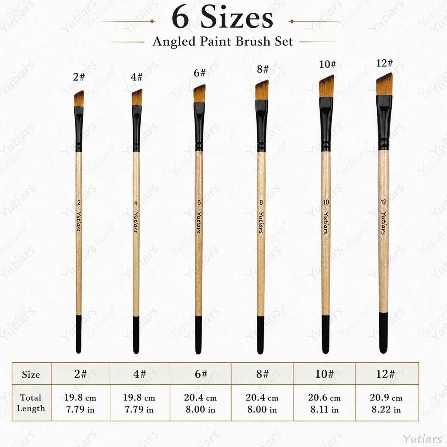 6pcs Angled Paint Brush Set Flat Shader Brushes Synthetic Hair Wooden Handle Brushes for Watercolor Acrylic Oil Painting Art