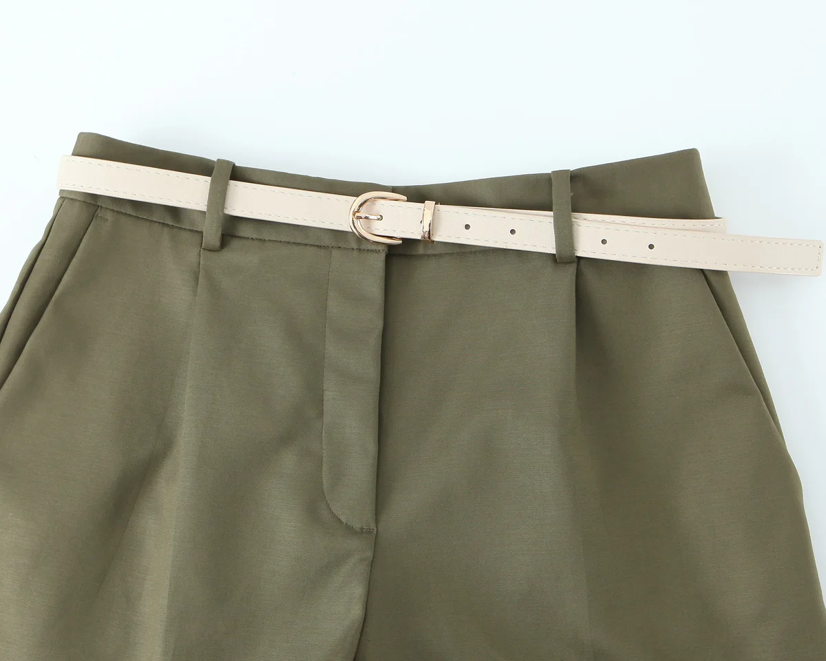 Celana Pendek Berlipat Serbaguna Kasual Longgar Sabuk Fashion Baru Wanita 2025 Celana Pendek Wanita Saku Samping Pinggang Tinggi Retro