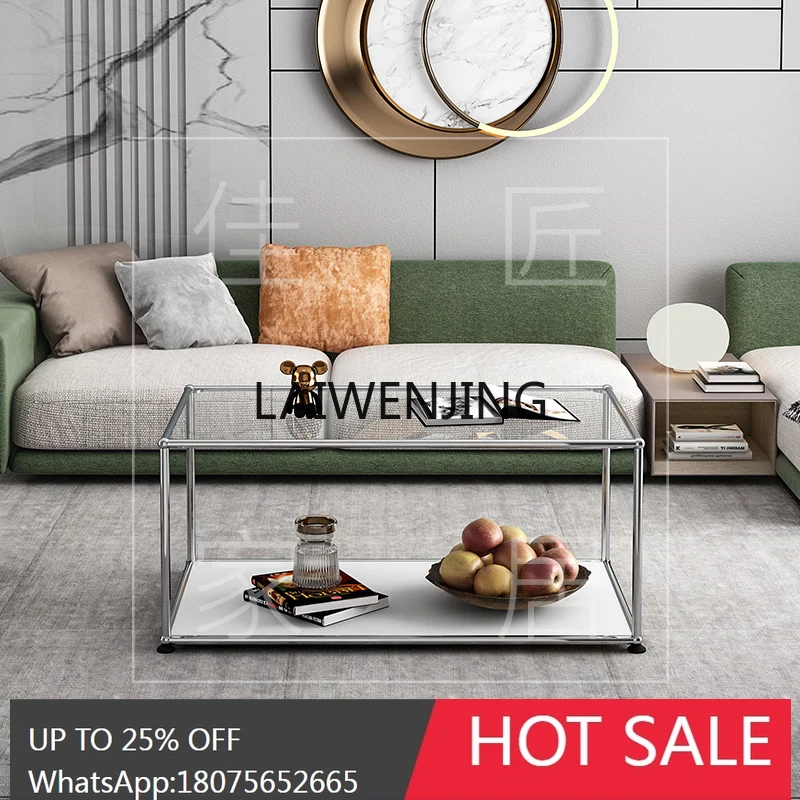 simple modern living room stainless steel glass economical household rectangular table multi-function
