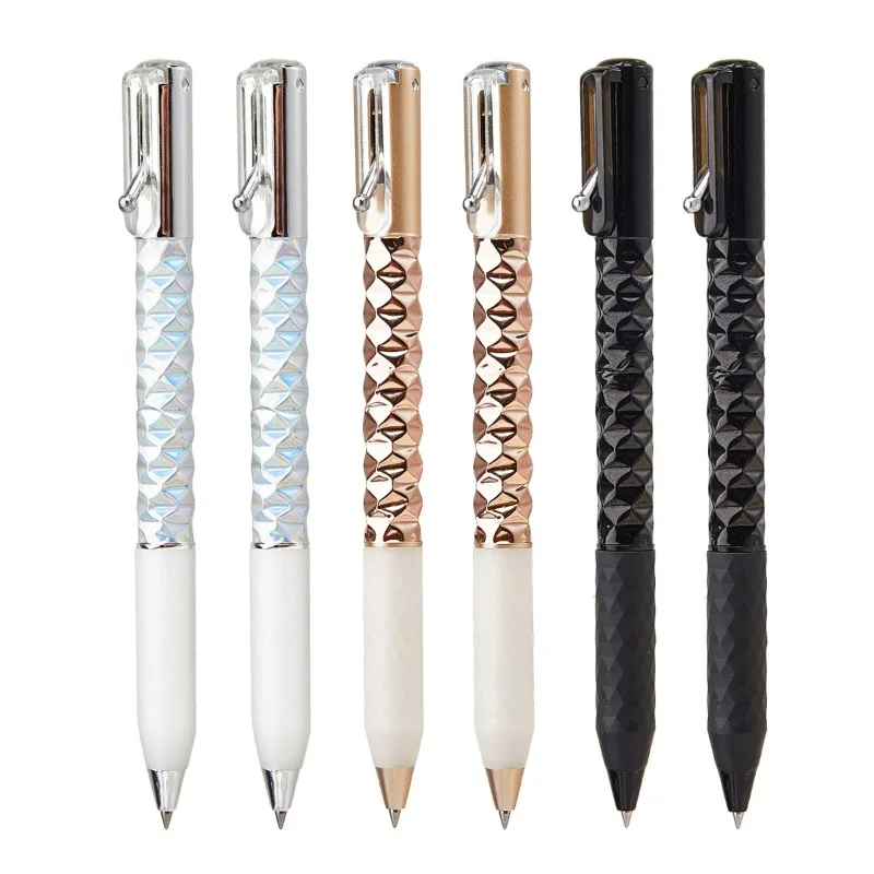

Luxury Geometric Retractable Gel Pens, 0.5mm Black Ink Rapid Dry Fine Point Pen, Creative Decompression Stationery for Office Sc