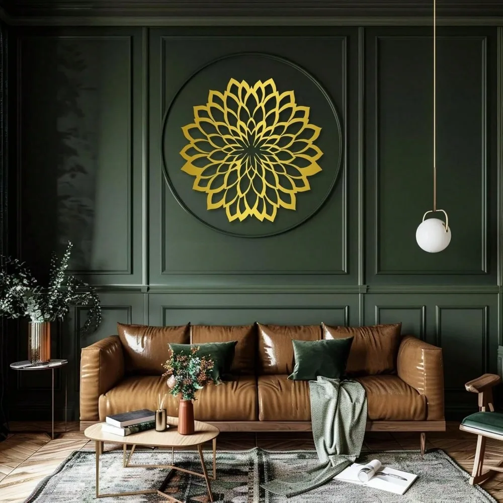 

Metal Mandala Wall Art Nature Plant Decor Modern Line Art Home Decor for Living Room Bedroom Bathroom Rustproof Waterproof Birth