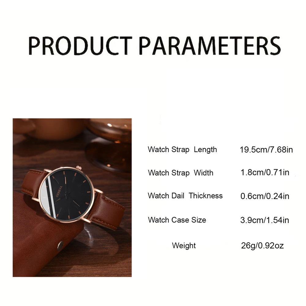 4 件套 Men\'s Brown Business Quartz Watch Pu and Leather Material Bracelet Set Suitable as a Gift for Boyfriend