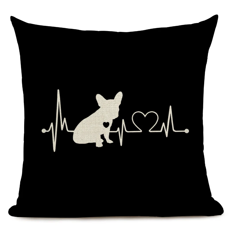 Black and White Animal Cushion Cover Dachshund Dog Shapi Dog Wave Heart Print Sofa Decorative Pillow Case