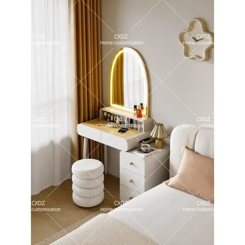 Cream wind dresser bedside table integrated makeup mirror bedroom simple modern small apartment desk makeup table 60cm