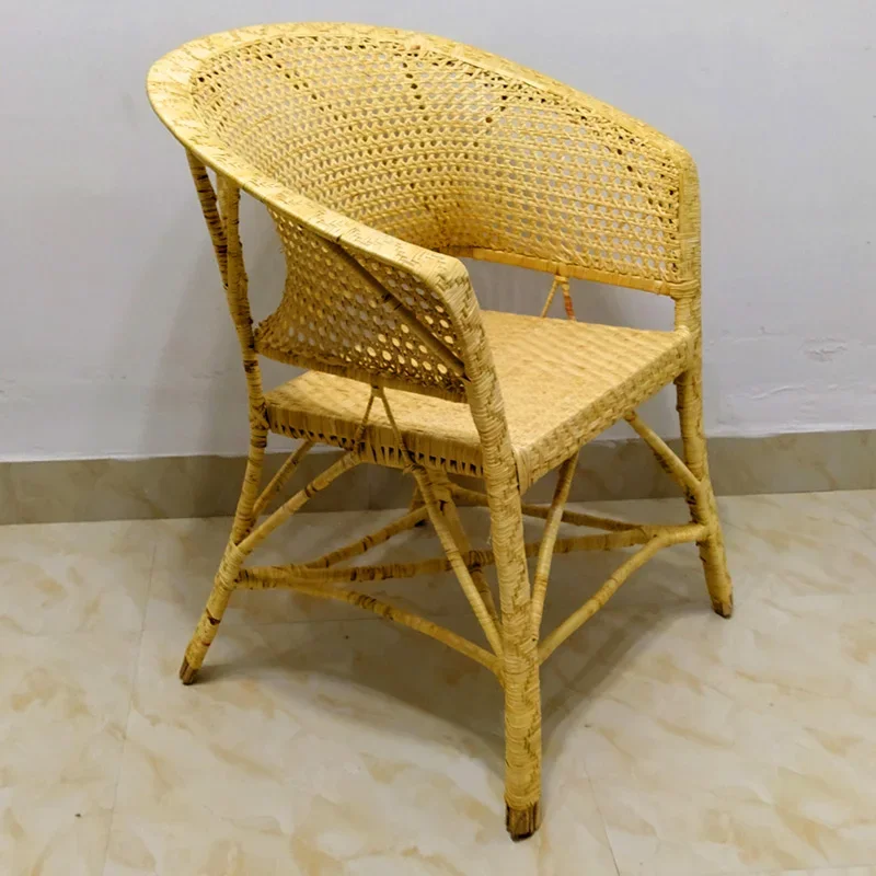 

Customized natural rattan woven home single old-fashioned backrest armrest rattan chair waist new dining room living room bedroo